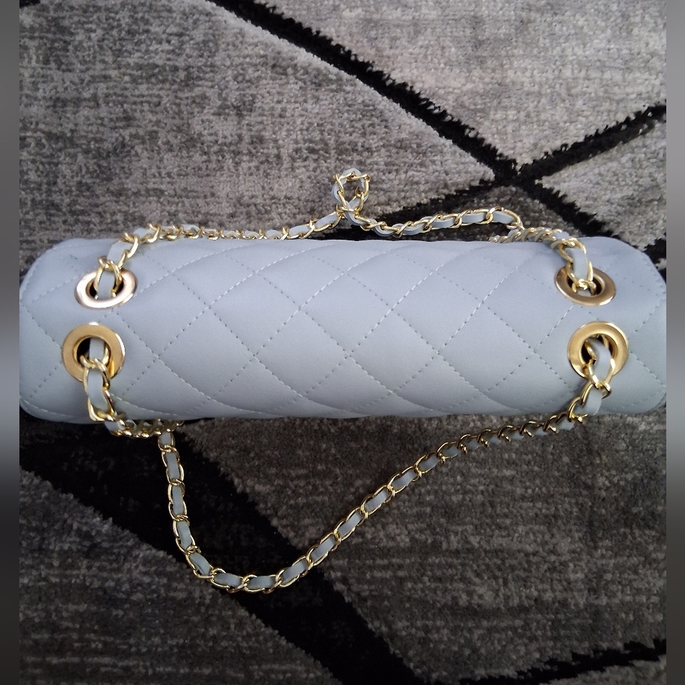 Quilted Light Blue Chain Shoulder Bag - Picture 12 of 16
